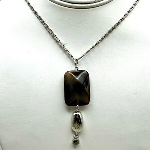 Silver Tone Faceted Jasper & Teardrop Pendant Necklace - Ooak Gift